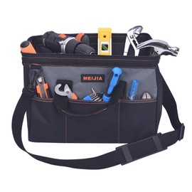 MEIJIA Portable Waterproof Tool Bag, Wide Mouth Open, Multi Inside Pockets for Tool Storage with Adjustable Shoulder Strap(14")