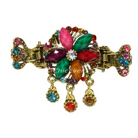 Beautiful Hair Clip Flower Vintage Look Metal Rhinestone Acrylic Colourful Gold 8120