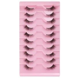 Gjinxi Half Lashes Natural Look False Eyelashes Wispy Cat Eye Lashes Look Like Extensions 3D Curly Soft 15MM Fluffy Faux Mink Lashes 10 Pairs