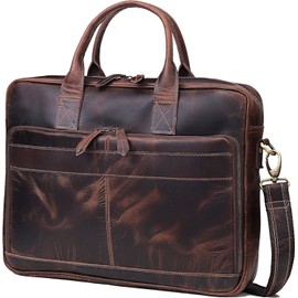 Vintage Handmade Leather Travel Messenger Office Crossbody Bag Laptop Briefcase Computer College Satchel Bag (18" Brown)