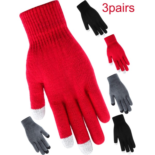 Tatuo 3 Pairs Texting Gloves Touchscreen Gloves Stretch Knitted Mechanic Gloves Winter Warm Gloves (Short Full Finger Style)