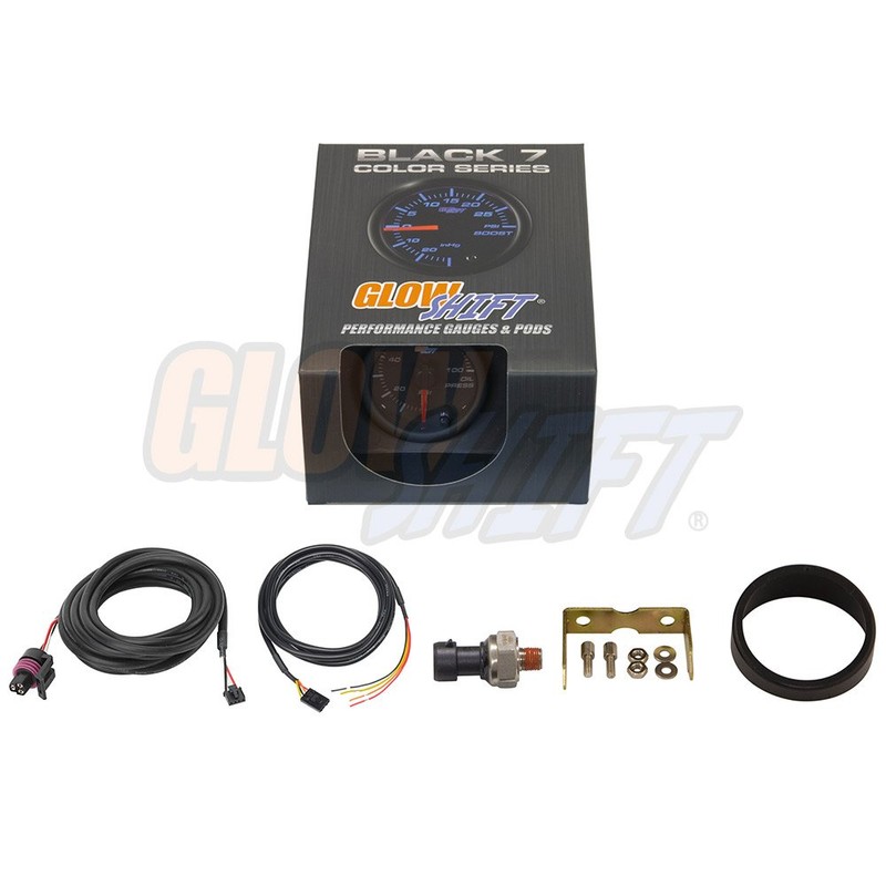 GlowShift Black 7 Color 100 PSI Oil Pressure Gauge Kit