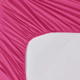 AMEHA Double Fitted Sheet - Pink Bed Sheets Extra Deep Pocket 16 inch (40 cm) Soft Brushed Microfiber for Double Bed