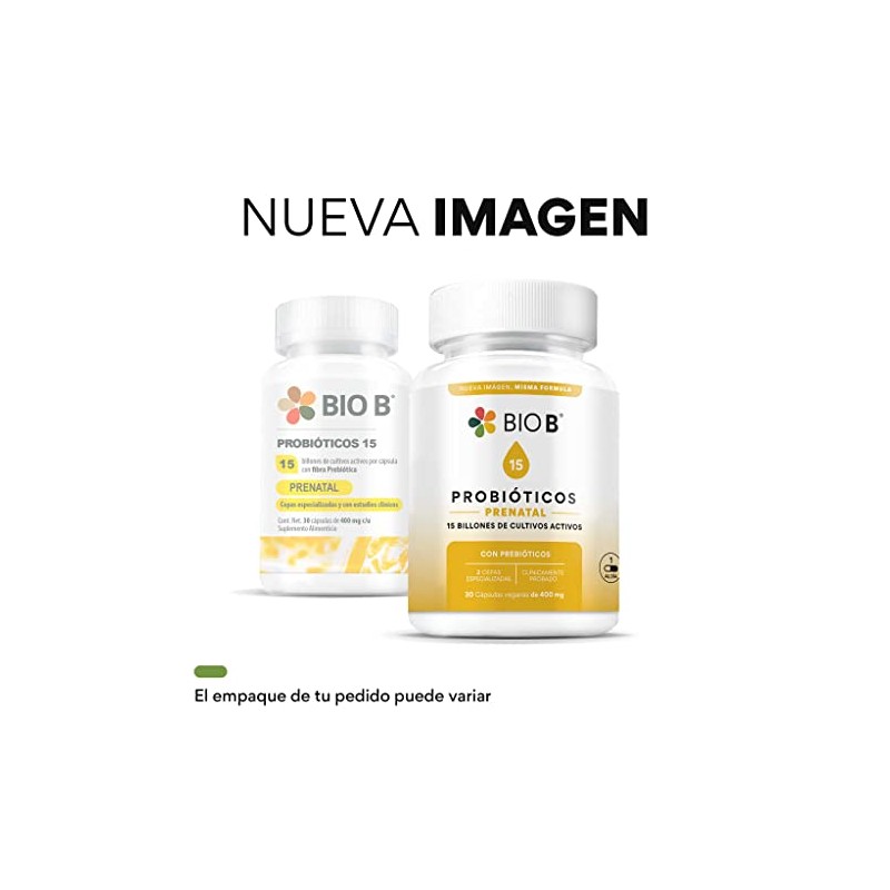 BIO B Probióticos Prenatal 15 Billones UFC Prebióticos 30 Cáps