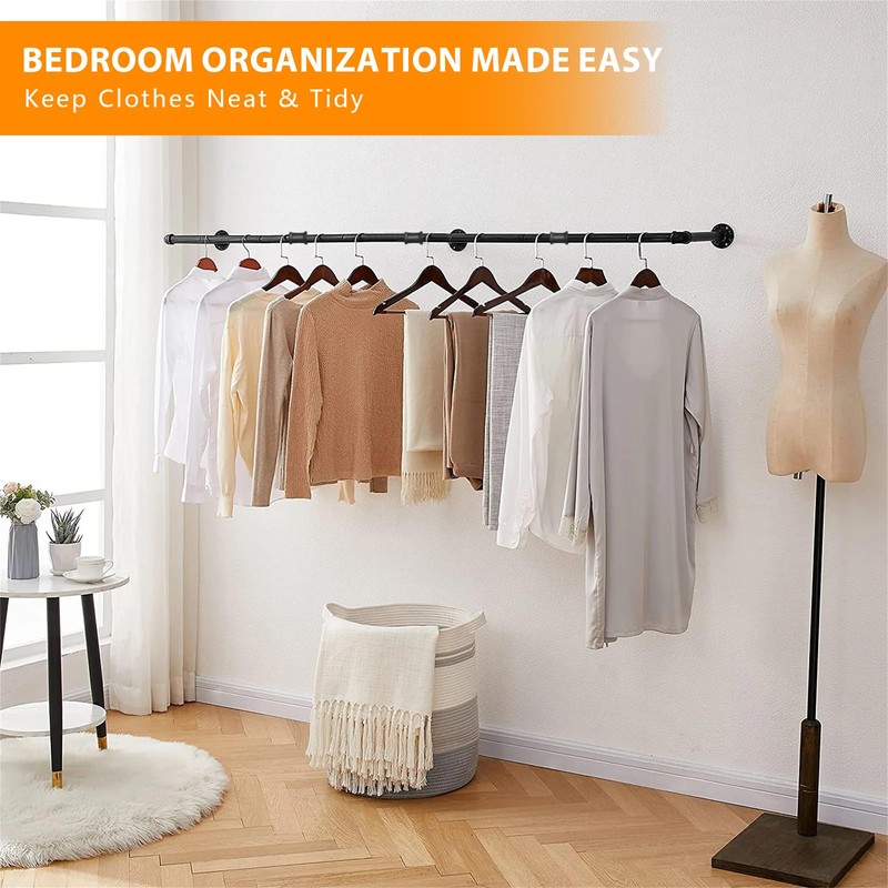Aduanbang 64.9in Industrial Pipe Wall Mounted Clothes Rack, Heavy Duty