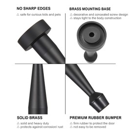 2 Pack Black Door Stop, Solid Brass Decorative Door Stopper Wall Protector, Heavy Duty Door Stop with Rubber Bumper Tip for Door Protection Sound Dampening, Matte Black