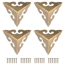sourcing map 4 Pcs Brass Edge Guard, 45mm Decorative Box Corner Cover, Corner Protector, Vintage Stair Dust Corners with Screws, Bronze