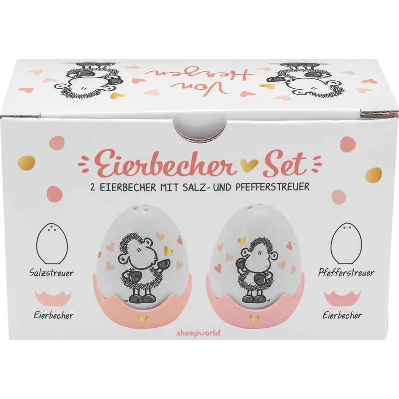 Sheepworld 48581 Egg Cup Shaker Set with "Von Herzen" Motif