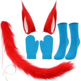 Matiniy 4 Pcs Fox Costume Accessories Kit Include Furry Hairpin Tail Gloves and Socks for Boys Girls World Book Day Dress Up