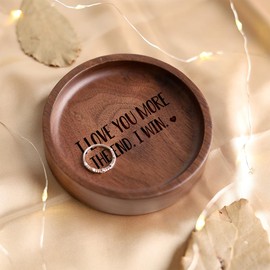 La Boda Wooden Ring Tray, Engraved Wedding Ring Holder, Engagement Ring Dish, Jewelry Dish Gifts for Couples, Anniversary, Birthday Gifts for Her, Bridal Shower Gifts (02 - I love you more)