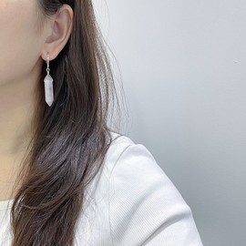 White Gold Plated Sterling Silver Wire Wrapped Natural Rose Quartz Dangle Hook Earrings