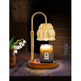 Flower Candle Warmer Lamp with Timer, Compatible with Jar Candles, Dimmable & Height Adjustable Candle Lamp, Vintage Design – for Unique Christmas Gifts & Home Decor Aesthetic (Champaign Gold)