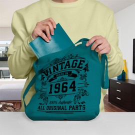 Bang Tidy Clothing 60th Birthday Gifts for Women Men Vintage Original Parts 1964 Funny Tote Bags Present Emrld