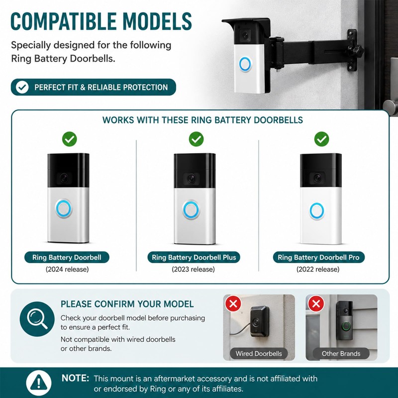 Adjustable Doorbell Brick Extender Mount Compatible with Ring Battery Doorbell,