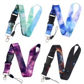 MOODKEY 4PCS Starry Sky Neck Lanyards Colorful Detachable Galaxy Lanyard Badge Neck Straps (color-H)