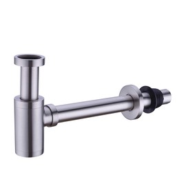 GORDEE Bathroom Brass Contemporary Round Bottle P Trap 1-1/4, Lavatory Adjustable Basin Sink Waste Drain P-Trap Kit, General US Standard, Brushed Nickel