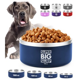 Tuff Pupper Heavy Duty Insulated Dog Bowl | Double Wall Stainless Steel Dog Food Dish | Non-Slip Spill Proof Dishwasher Safe Cat Bowl | Water Dish for Feeding Large Medium Small Pets (188oz, Blue)