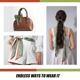 Green Bag Handle Scarf for Handbags Purse Bow Satin Hair Head Silk Neck Scarves Women Western Fashion Accessories Lightweight Summer