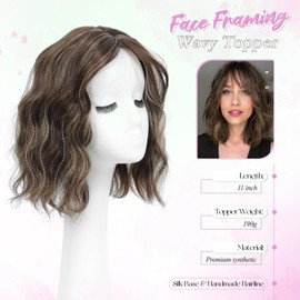 UDU 11" Hair Topper for Women with Thinning Hair, Natural-Looking Wiglet, Lightweight & Add Volume Hairpiece for White HairRoots Cover, Changing Hairstyle, Trendy and Comfortable Design