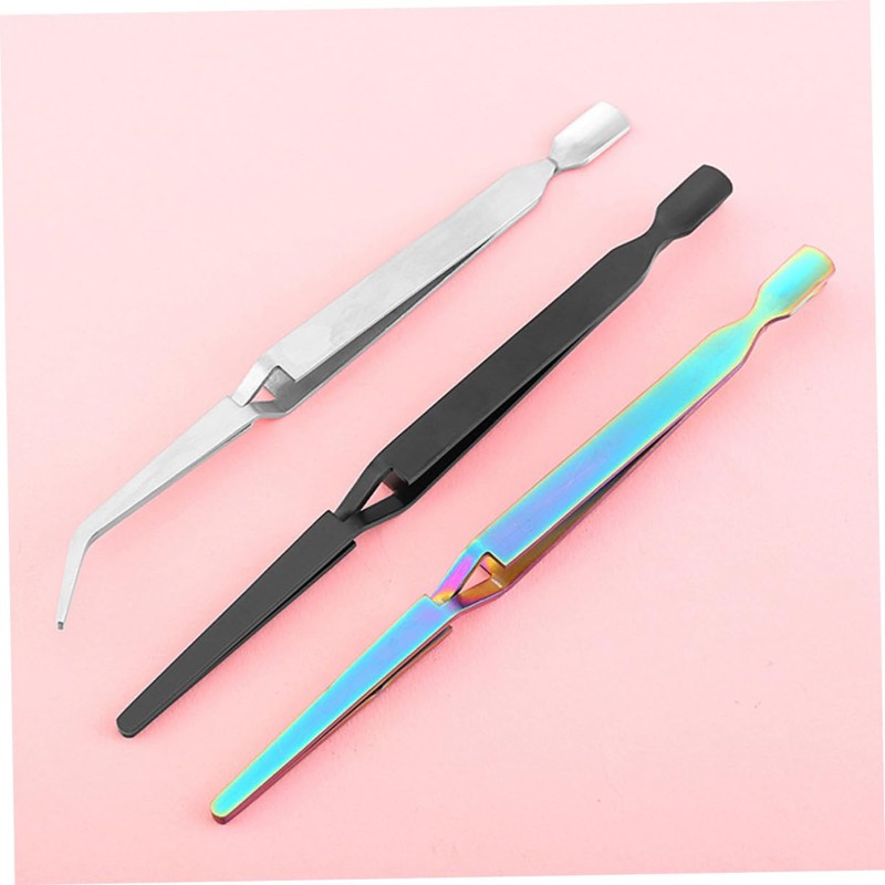 WOONEKY 1pc Silver Nail Tweezers Tool Multifunction Nail Art Sculpture