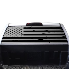 BOGAR TECH DESIGNS Precut Rear Window American Flag Vinyl Decal Sticker Fits Chevy Silverado & GMC Sierra 2014-2018, Distressed Matte Black