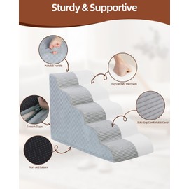 Dog Stairs Ramp for Couch 15.7" H, 3-Step Pet Stairs for Small Dogs with High Density Foam, Dog Slope Stairs with Durable Non-Slip Bottom for Puppy Grey