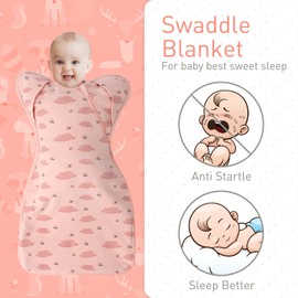Organic 3-Way Wearable Swaddle Blankets Sleep Sacks with Arms Up, Hands Up Sleeping Sack Easy Diaper Changing Sleeping Bag for Baby Boy Girl Newborns Transitions to Arms-Free Calms Startle Reflex