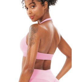 YEOREO Eleia Women Halter Sports Bra Seamless U-Neck Removable Padded Open Back Yoga Gym Workout Crop Tank Top PIink-S Pink