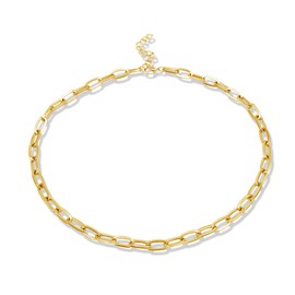 Pingyongchang 14K Gold Plated Paperclip Alloy Link Chain Choker Necklace Bracelet Earrings Set Punk Oval Dainty Chunky Chain Flat Link Costume Jewelry Set for Women Men Party Gifts Jewelry-Gold