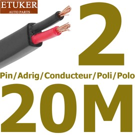 ETUKER 2 Pin Trailer Cable 20M 2x0.75mm² Trailer Cable 2Core Automotive Wire Cable