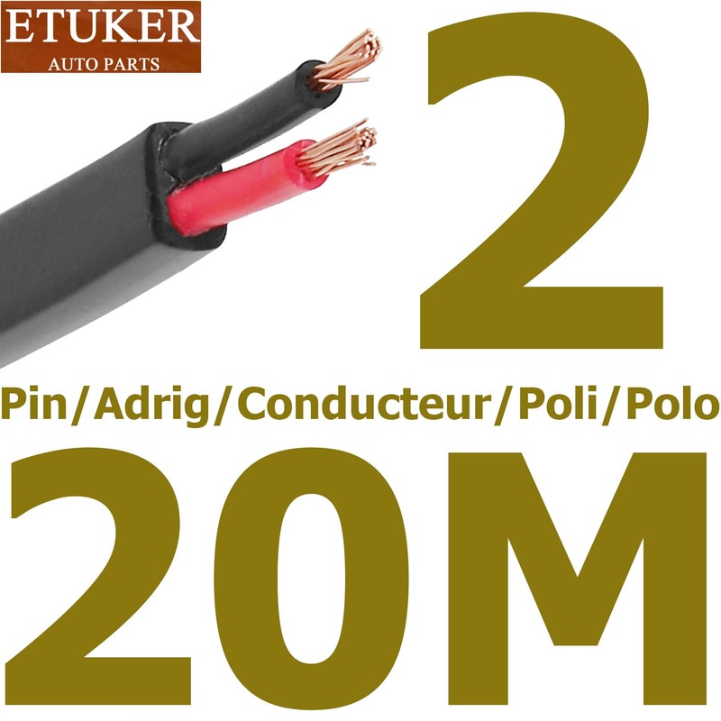 ETUKER 2 Pin Trailer Cable 20M 2x0.75mm² Trailer Cable 2Core