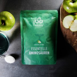 edubily nutrition® Vegan EAA Powder, High-Quality EAA Complex of 10 Essential Amino Acids, Sour Apple Flavour, Sweetened with Stevia, 400 g