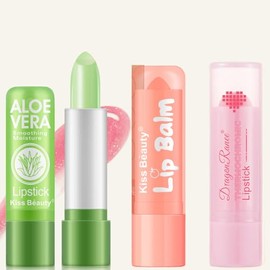 Aloe Vera lip balm,Colors Changing Lipsticks, Lasting Nutritious Lip Balm Natural Moisturizing gentle colorless Lip Gloss 3pcs