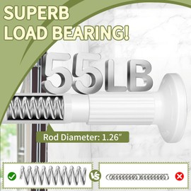 White Tension Curtain Rod 51-126 Inch, Long Curtain Rod No Drilling for Window or Bathroom Patio, Outdoor Curtain Rod for Patio, Easy to Install, Never Rust, Rod Diameter 1.26 Inches-White