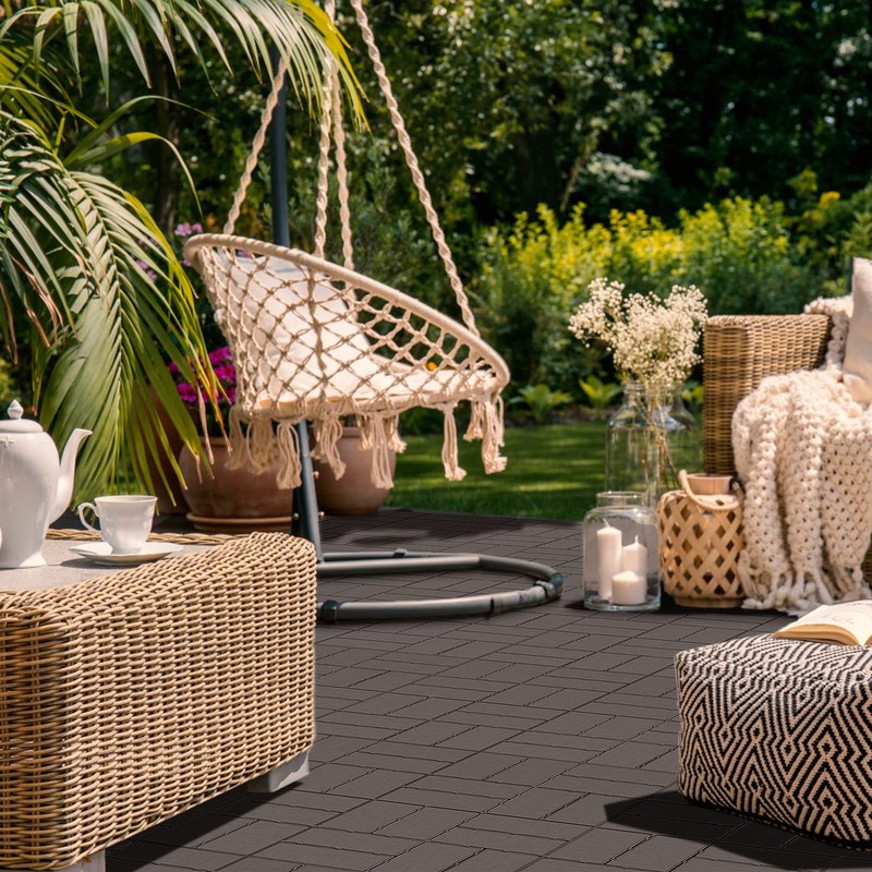 Goovilla Plastic Interlocking Deck Tiles, 9 Pack Outdoor Patio Flooring,