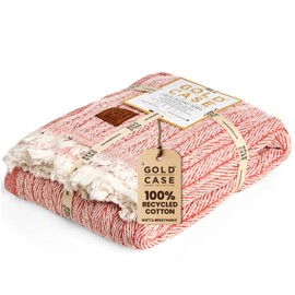 Gold CASE Throw Blanket for Couch - 100% Recycled Cotton 50x60 - Vintage Throw Blankets for Living Room, Bed, & Outdoor - Decorative Boho Blankets & Throws - Couch Throw Blanket - Orange