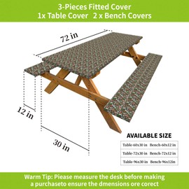 SENXILIFE 3 Pieces Set Picnic Table and Bench Fitted Cover Wipeable Windproof Water and OilProof Fitted Tablecloth Cover with Elastic Edge for Indoor Outdoor 72x30 Inch Camping Print Floral-1685