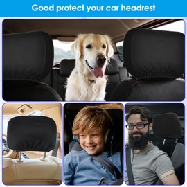 4 PCS Car Headrest Covers, Dustproof Washable Car Head Rest Covers for Front and Rear Seat, Expandable Universal Head Rest Protector Cover with Elasticated Hems for Truck Bus Coach Auto, Black