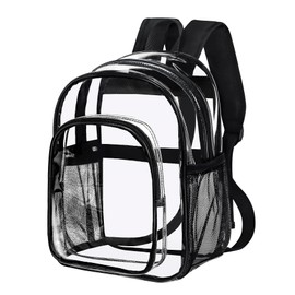 Fmeida Clear Small Backpack, See Through Bag, Transparent Daypack for School, Travel & Work - Black
