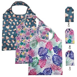 Pack of 3 Printed Shopping Bags, Polyester Shopping Bags, Foldable Shopping Bags, Portable Handbags, Storage Bags with Large Capacity