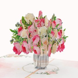 Favour Pop Up® - 3D a magnificent bouquet in vase, for birthday, anniversary, also for money gift or voucher. TF090