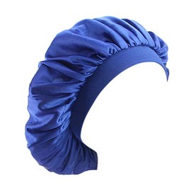 Fxhixiy Soft Satin Sleeping Cap Salon Bonnet Wide Band Silk Night Sleep Hat Hair Loss Cap for Women (Blue)