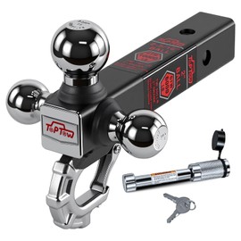 TOPTOW Trailer Hitch Tri-Ball Hitch with Hook, Triple Tow Balls, 2-inch Shank, Multi-fit for 2 inch Trailer Hitch Receiver, 5/8" Hitch Lock Included
