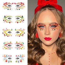 10 Pairs Christmas Eye Shadow Temporary Tattoo Stickers Colorful Eyeliner Stickers Waterproof Fake Tattoos Elk Deer Bow Xmas Trees Snowflake Makeup Transfer Eyeshadow Face Stickers for Carnival Party