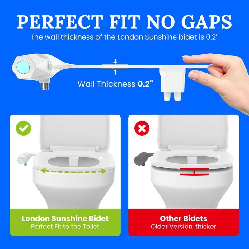 Ultra-Slim Dual-Nozzle Bidet Attachment - Adjustable Cold Water Pressure, Stainless