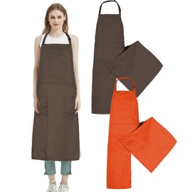 MIKI WELL 2 Piece Pottery Apron Long Split Leg Ceramic Apron for Women Men Artist Full Coverage (Brown, Orange)