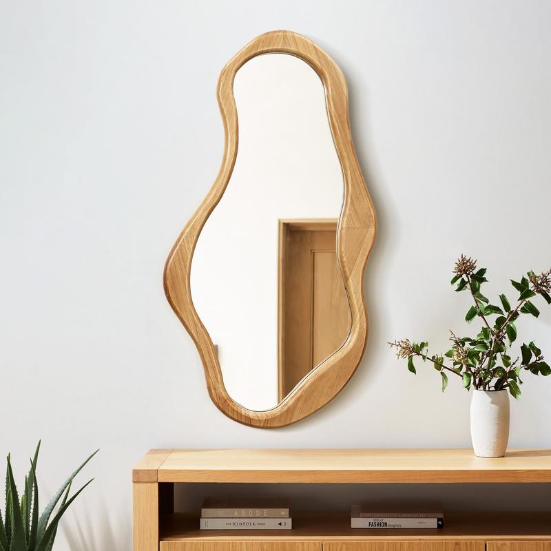 LuxenHome Flow Wood Frame Oval Wall Mirror