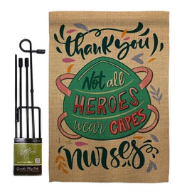 Thank you Nurses Garden Flag Set with Stand First Responders EMT Paramedic EMS Nurse Emergency Medical Technician Supoort Small Decorative Gift Yard House Banner Double-Sided Made In USA 13 X 18.5