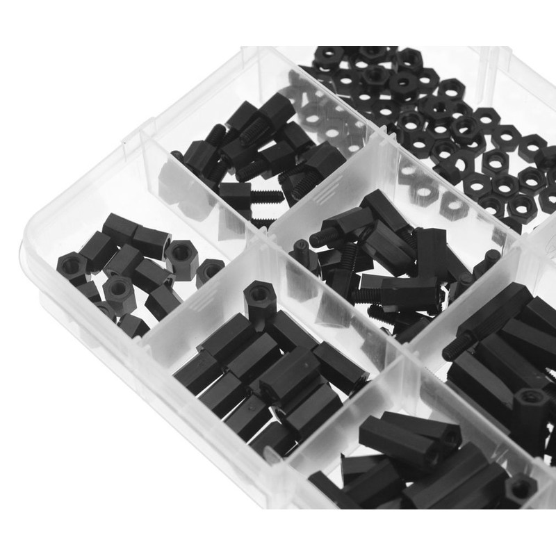 260pcs Black M-F Hex Spacers Screw Nut M3 Nylon Stand-off