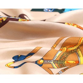 ANDANTINO 100% Pure Mulberry Silk Small Square Scarves -21'' x 21''- Digital Printed Neckerchief –Women Men Lightweight Scarf (Horse-Tawny)